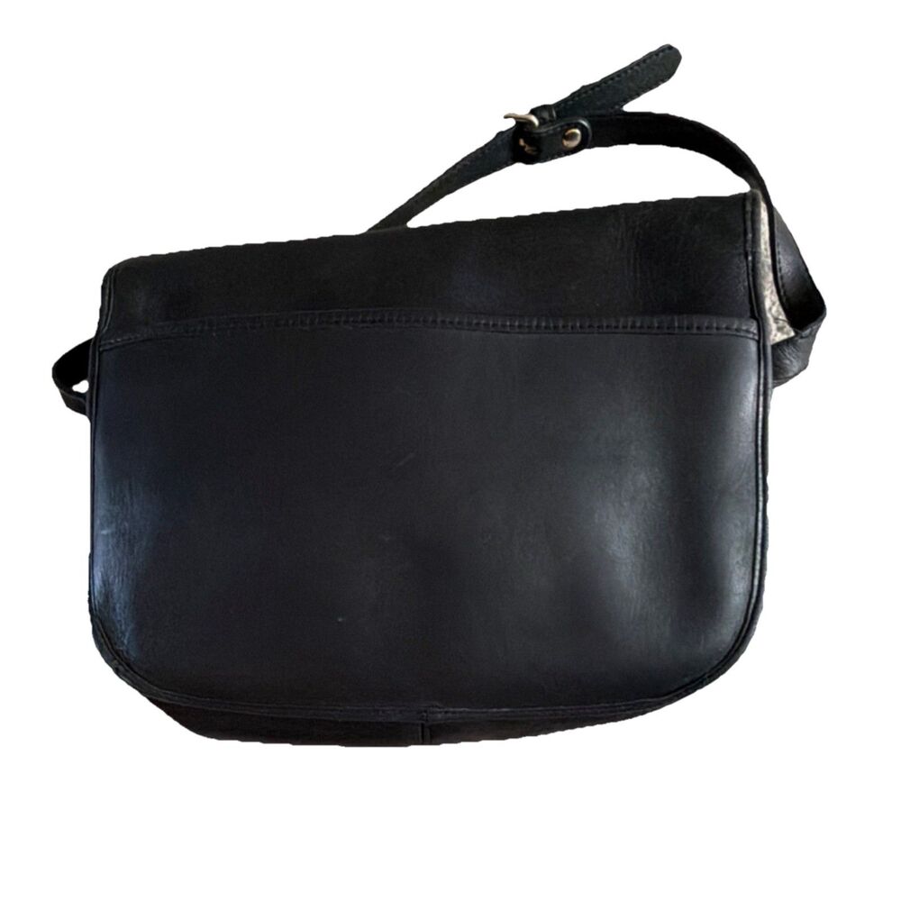 Georgetown Leather Design Black Shoulder Bag TurnLock Inner Pockets Gold Vintage - Picture 3 of 10